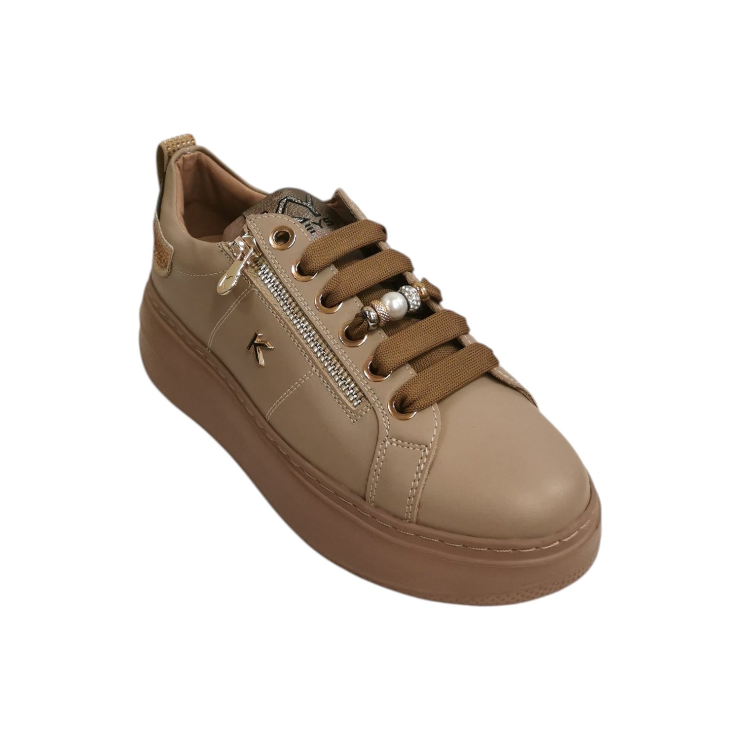 Keys Sneakers Donna in Pelle Nocciola con Charm