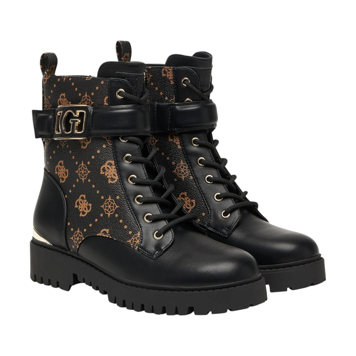 Guess Anfibio Nero Marrone 4g Logo Peony da Donna