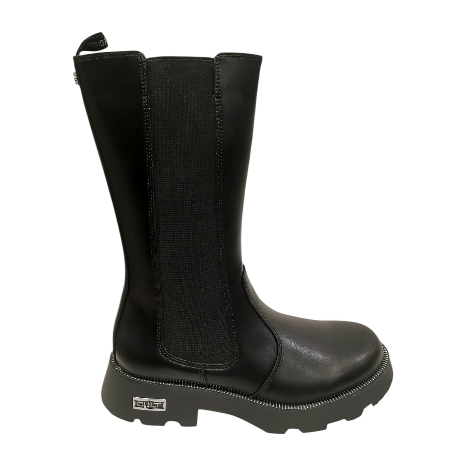 Cult Young Stivale Bambina in Ecopelle Nera con Inserto in Tessuto