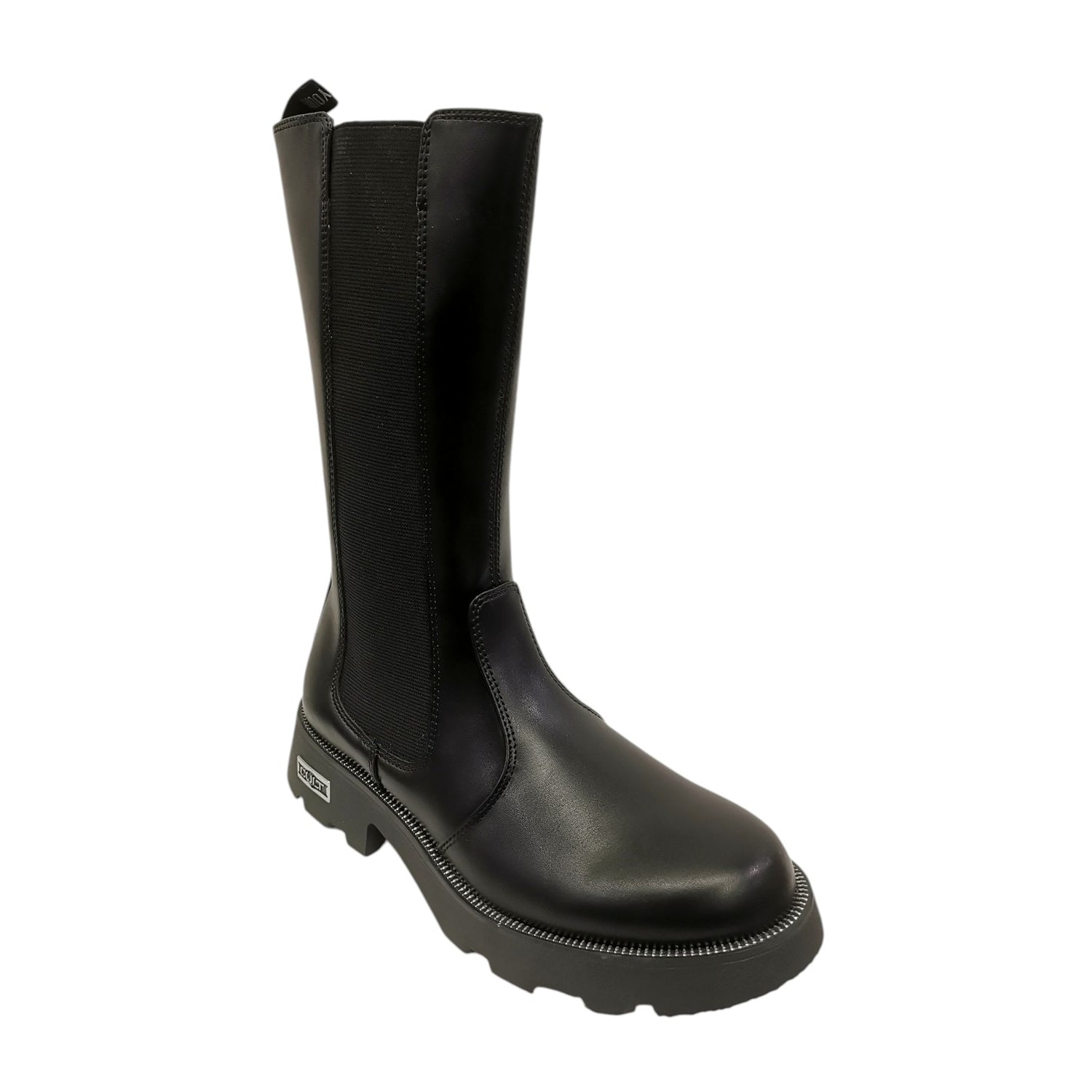 Cult Young Stivale Bambina in Ecopelle Nera con Inserto in Tessuto