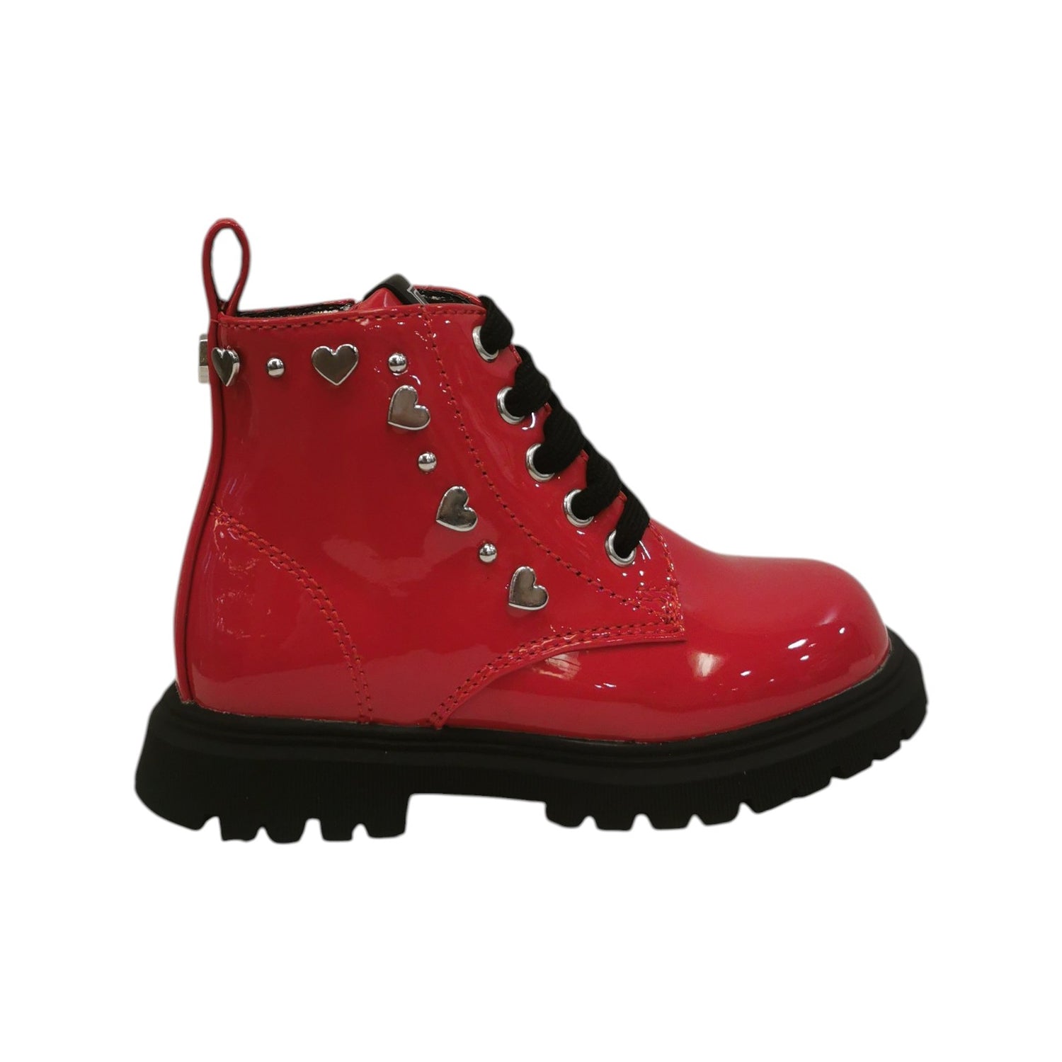 Cult Young Anfibio Bambina in Vernice Rosso con Cuori e Lacci con Zip