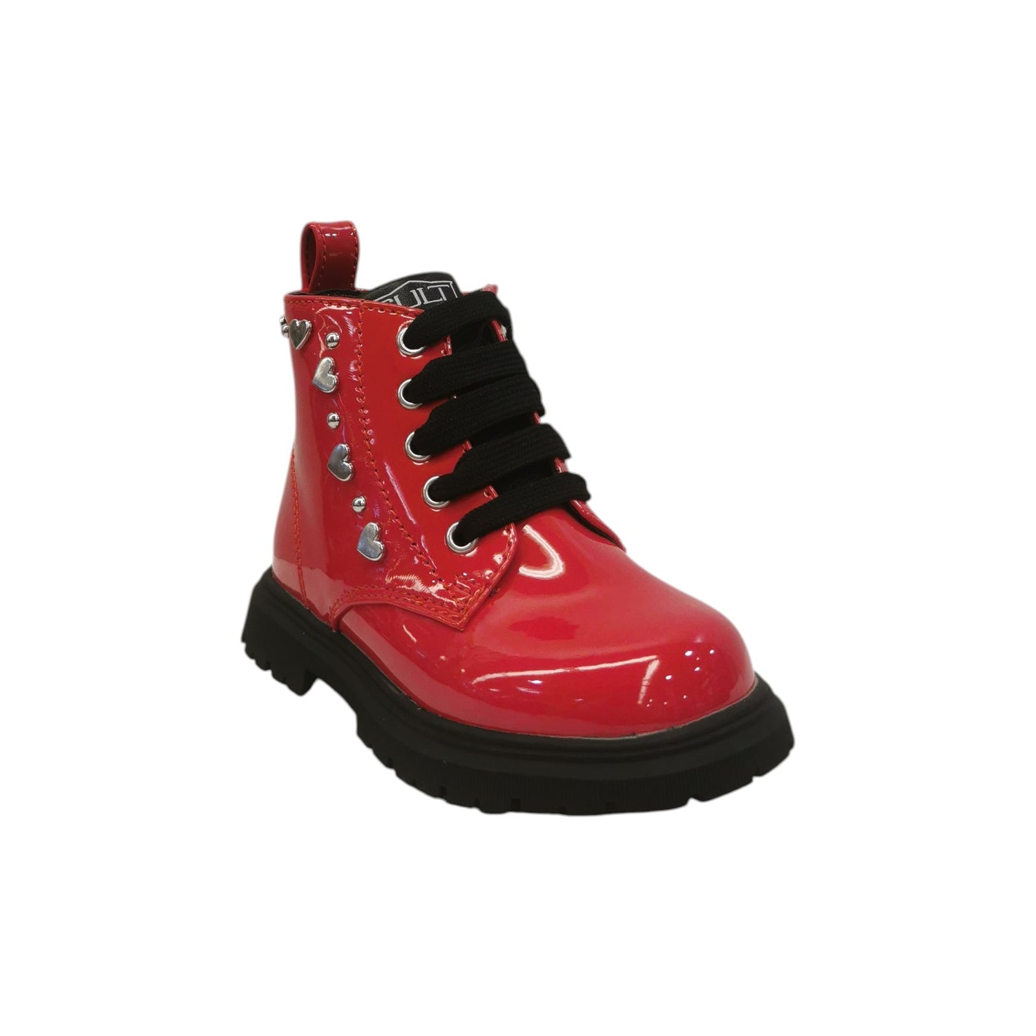 Cult Young Anfibio Bambina in Vernice Rosso con Cuori e Lacci con Zip