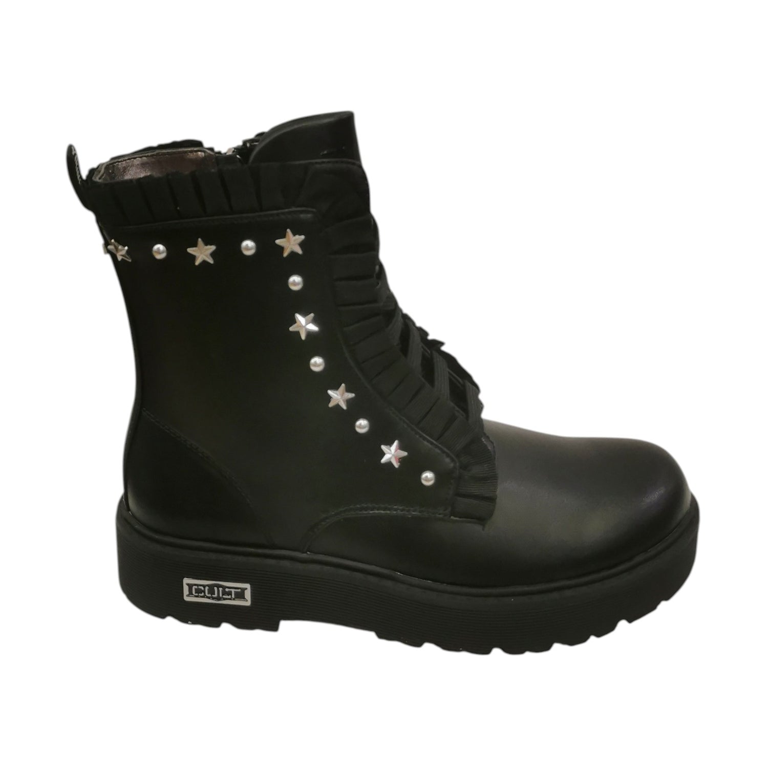 Cult Anfibio Bambina in Ecopelle Nera con Borchie e Rouches - Numero 31/32/33/34