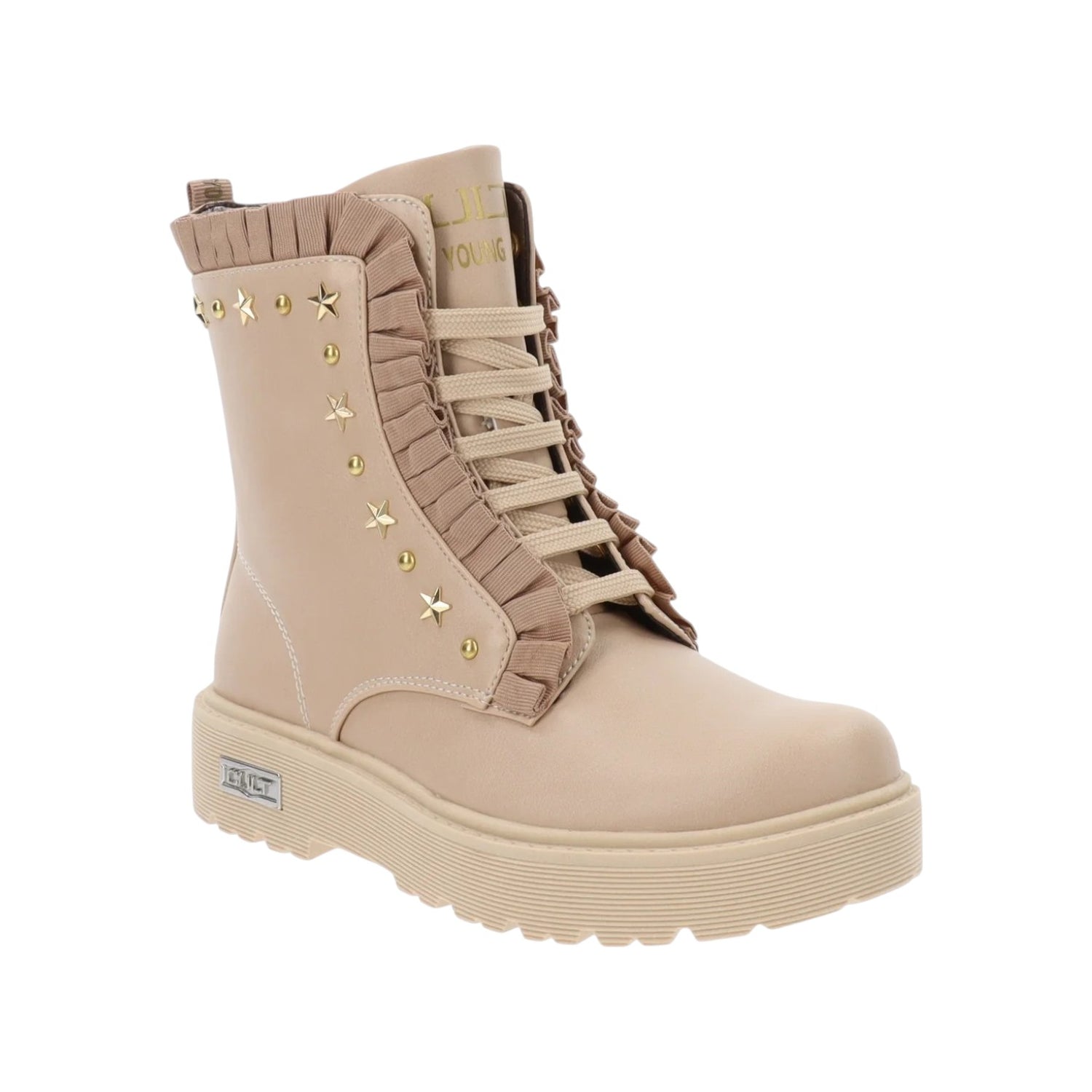 Cult Anfibio Bambina in Ecopelle Beige con Borchie e Rouches