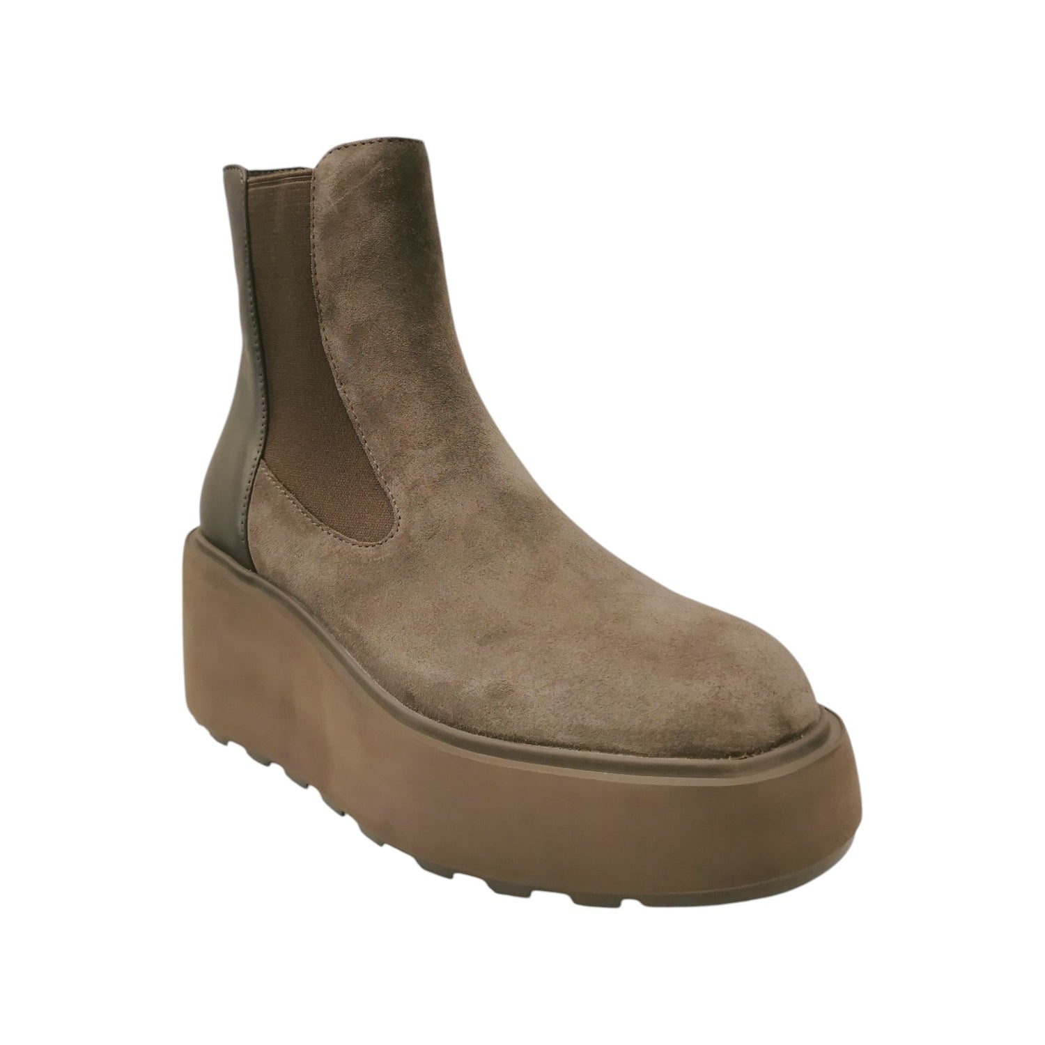 CafèNoir Stivaletto Donna in Pelle e Camoscio Tortora con Zeppa e Elastico