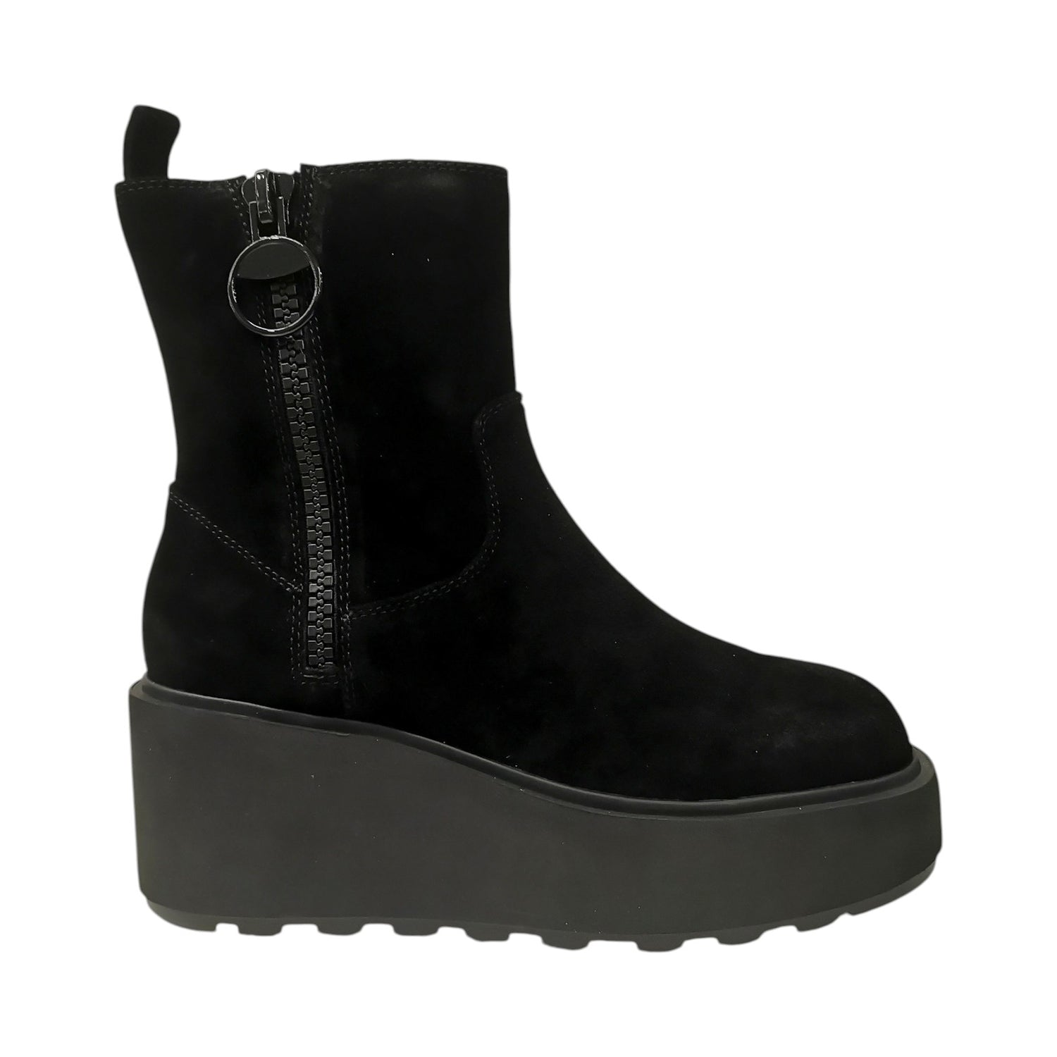 CafèNoir Stivaletto Donna in Morbido Camoscio Nero con Zeppa e Doppia Zip