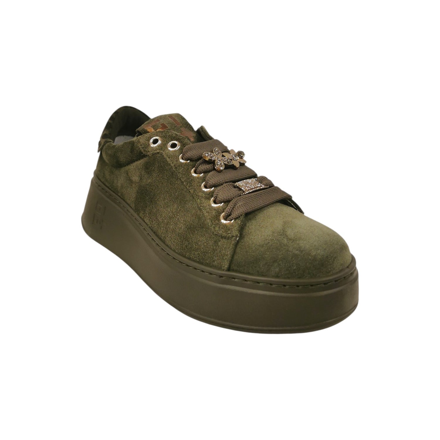 Gio+ Sneakers Platform Donna in Camoscio Verde con Accessorio Gioiello