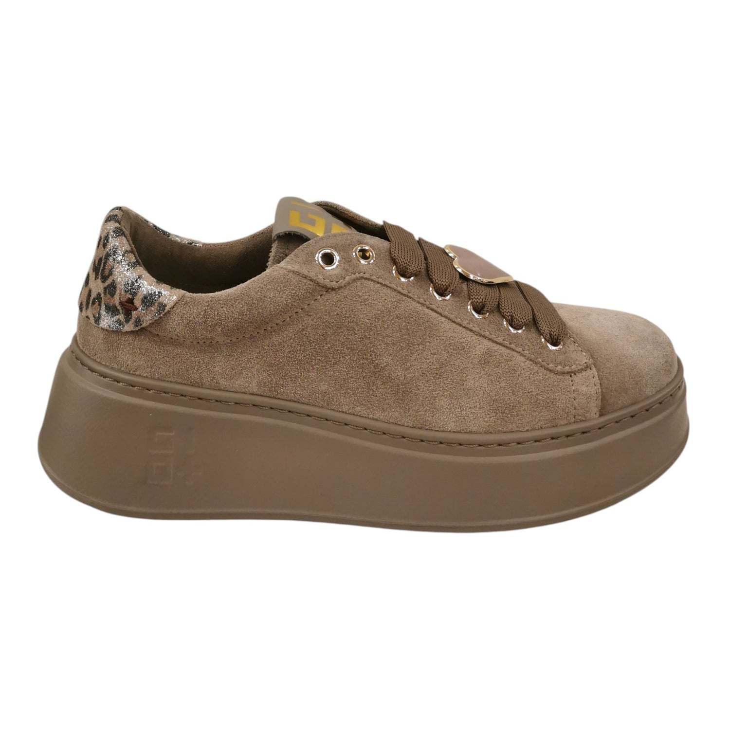 Gio+ Sneakers Platform Donna in Camoscio Tortora con Accessorio Gioiello