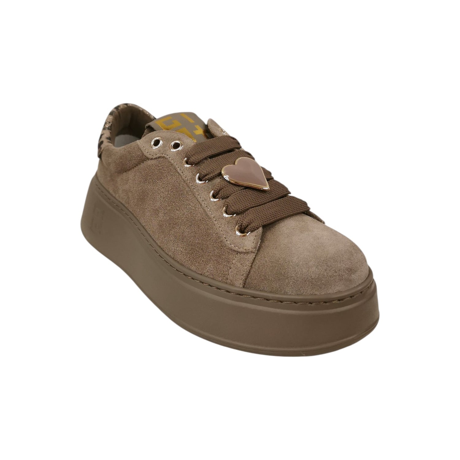Gio+ Sneakers Platform Donna in Camoscio Tortora con Accessorio Gioiello