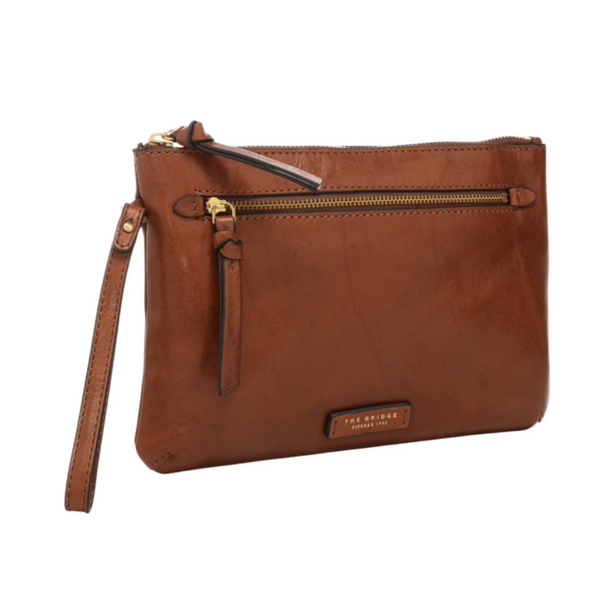 The Bridge Pochette Unisex Linea Ingrid in Pelle Cuoio con Polsino