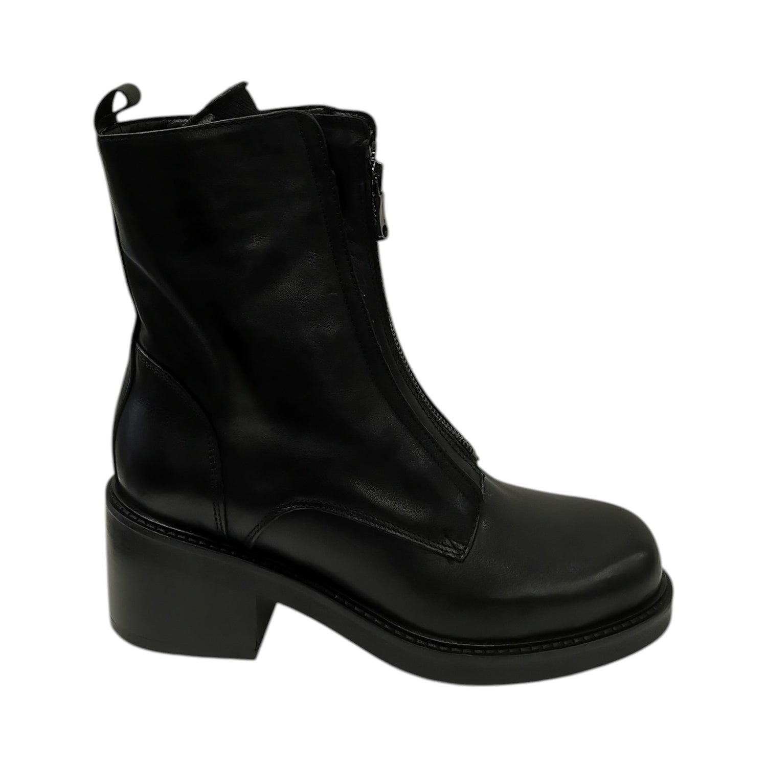 Helena Baker Marta Stivaletto Donna in Pelle Nero con Zip Frontale e Tacco Largo Alto 60mm