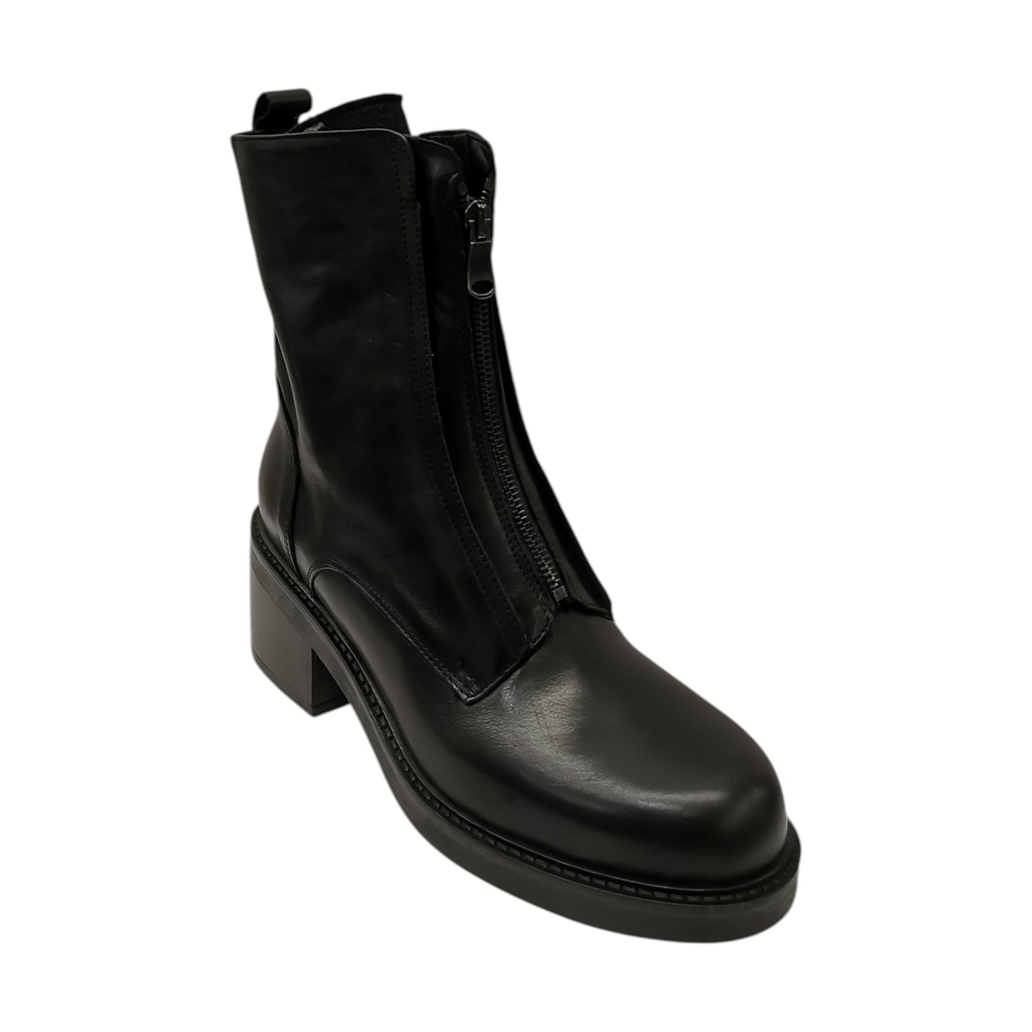Helena Baker Marta Stivaletto Donna in Pelle Nero con Zip Frontale e Tacco Largo Alto 60mm