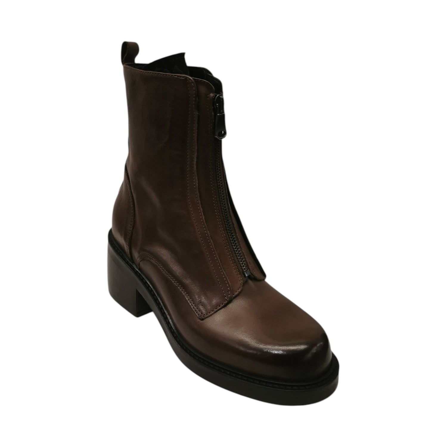 Helena Baker Marta Stivaletto Donna in Pelle Testa di Moro con Zip Frontale e Tacco Largo Alto 60mm