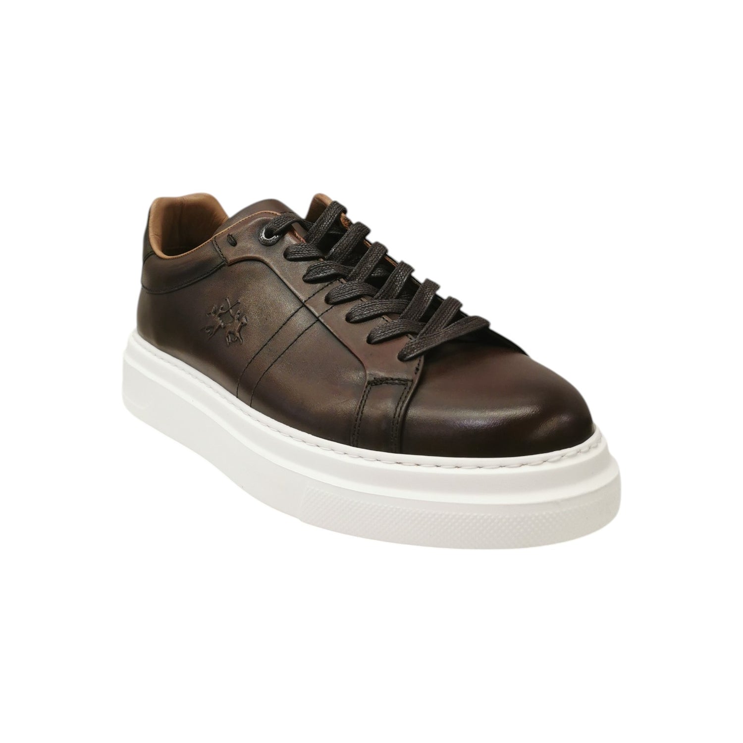 La Martina Sneakers Uomo in Pelle Testa di Moro con Fondo Bianco