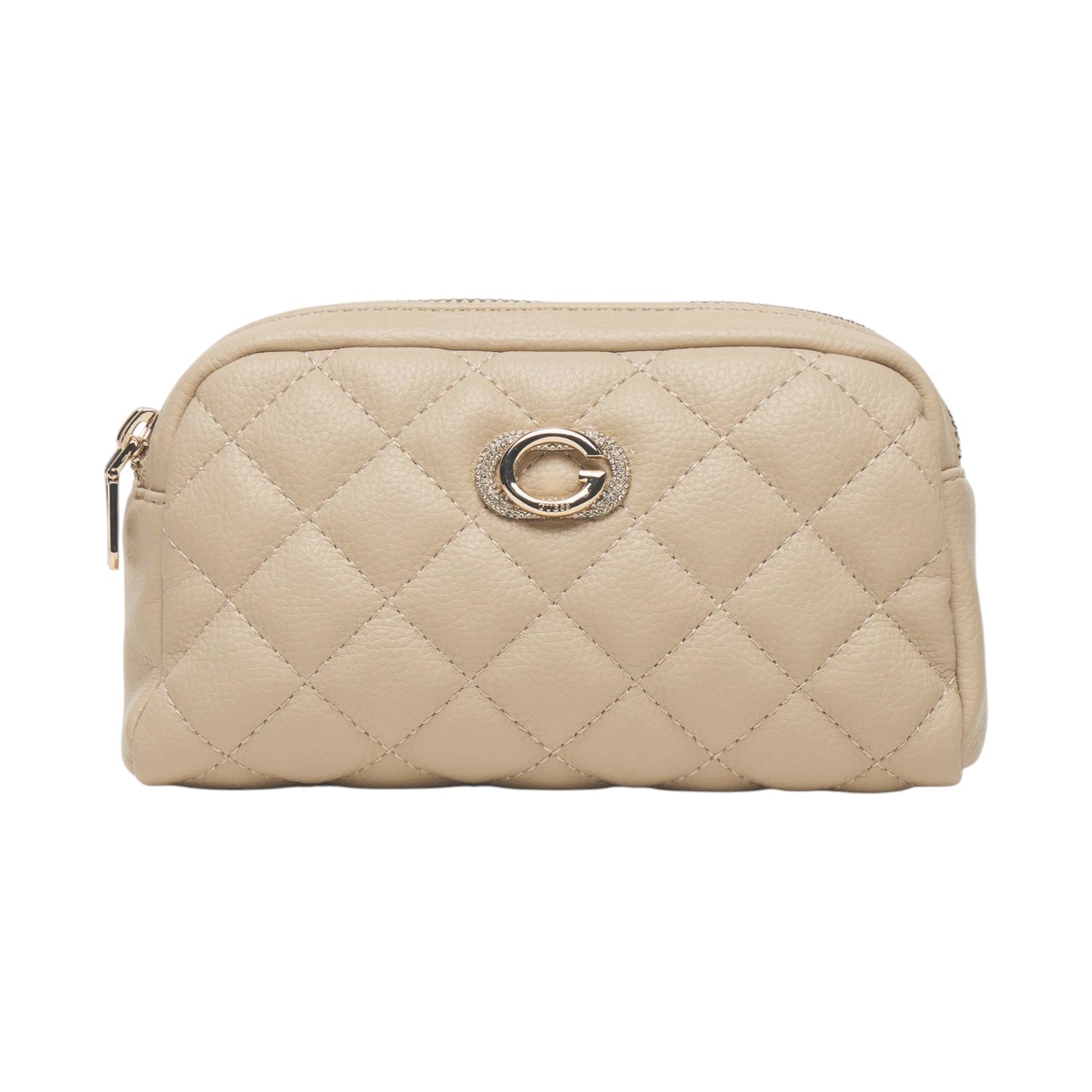 Guess Beauty Case Donna in Ecopelle Tortora con Logo e Strass