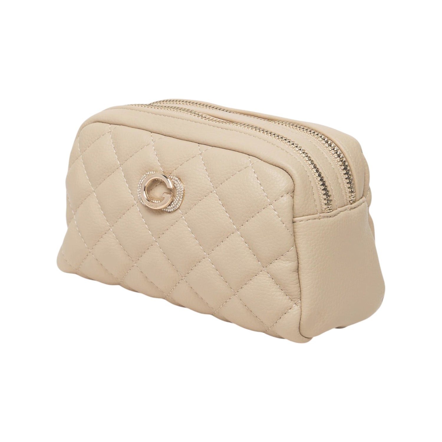 Guess Beauty Case Donna in Ecopelle Tortora con Logo e Strass