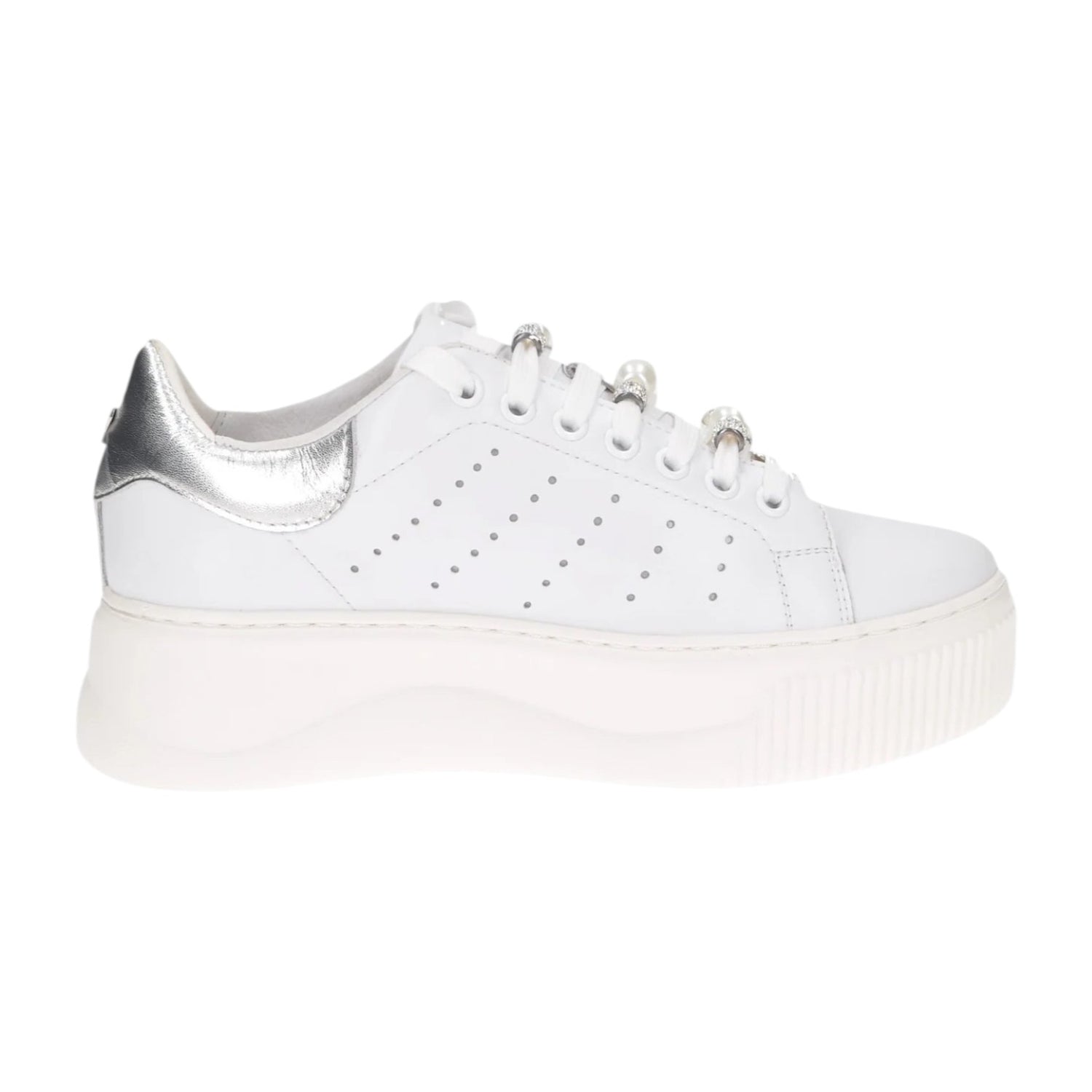Cult Sneakers Platform Donna in Pelle Bianca Argento con Accessori Removibili
