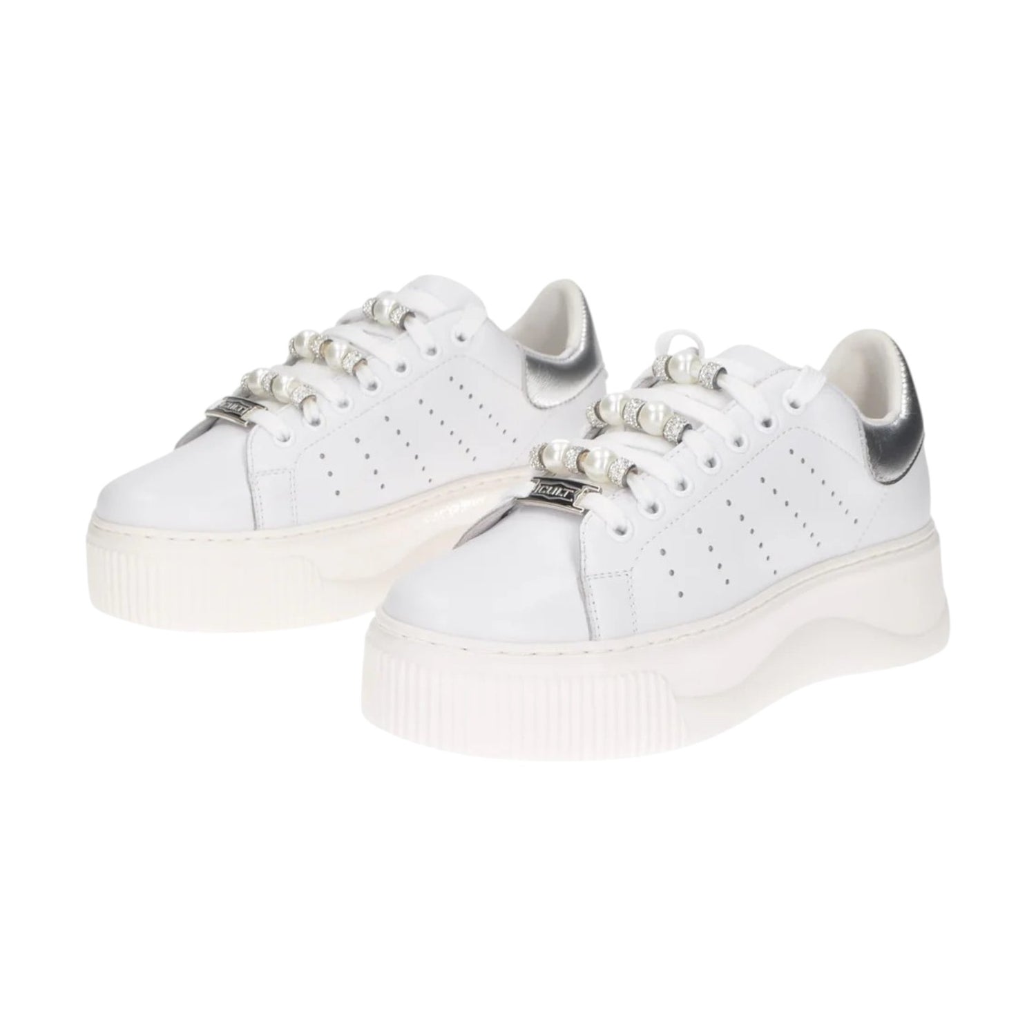 Cult Sneakers Platform Donna in Pelle Bianca Argento con Accessori Removibili