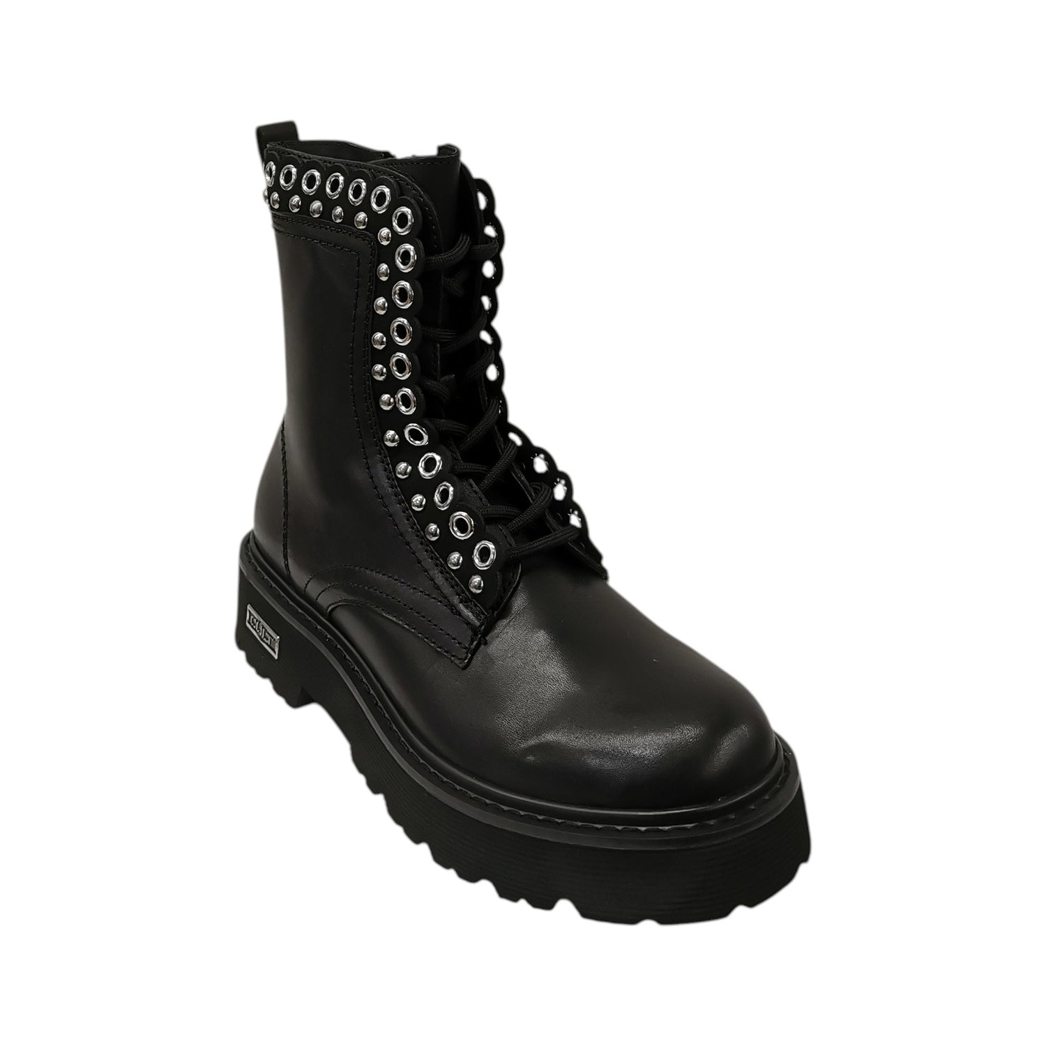 Cult Anfibio Donna in Pelle Nera con Borchie Argento