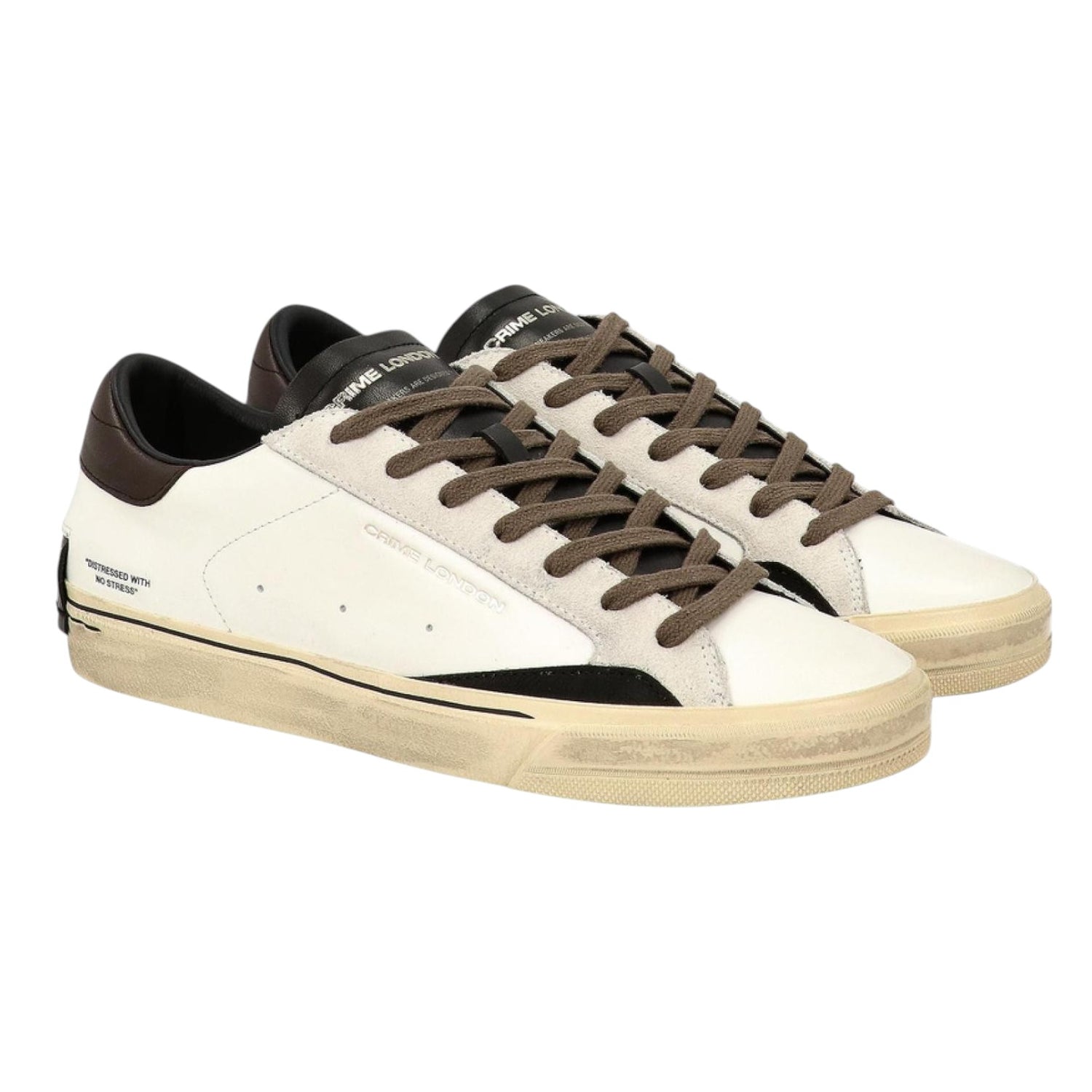 Crime London Sneakers Uomo in Pelle Bianco Marrone Distressed 2.0 Day Zero