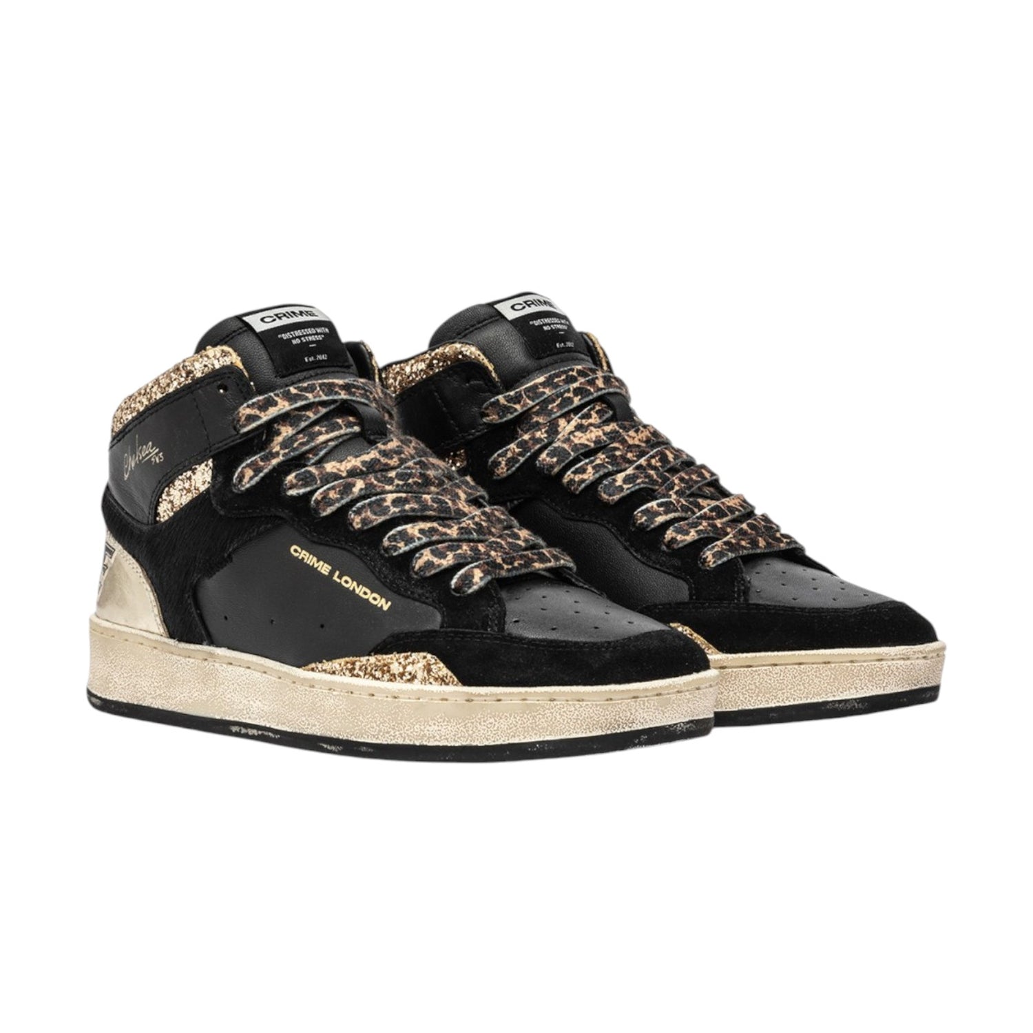 Crime London Sneakers Alta Donna in Pelle e Camoscio Nera Chelsea High Midnight Gold