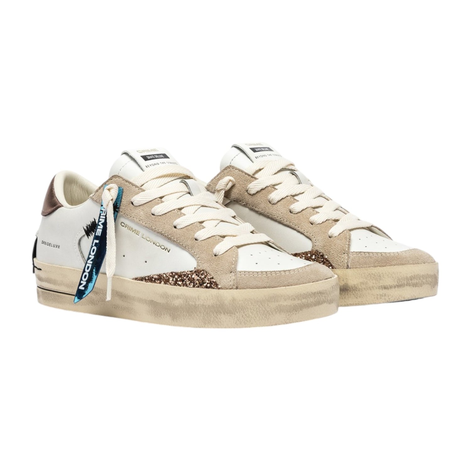 Crime London Sneakers Donna in Pelle Bianca Sk8 Deluxe Caramel Brulée