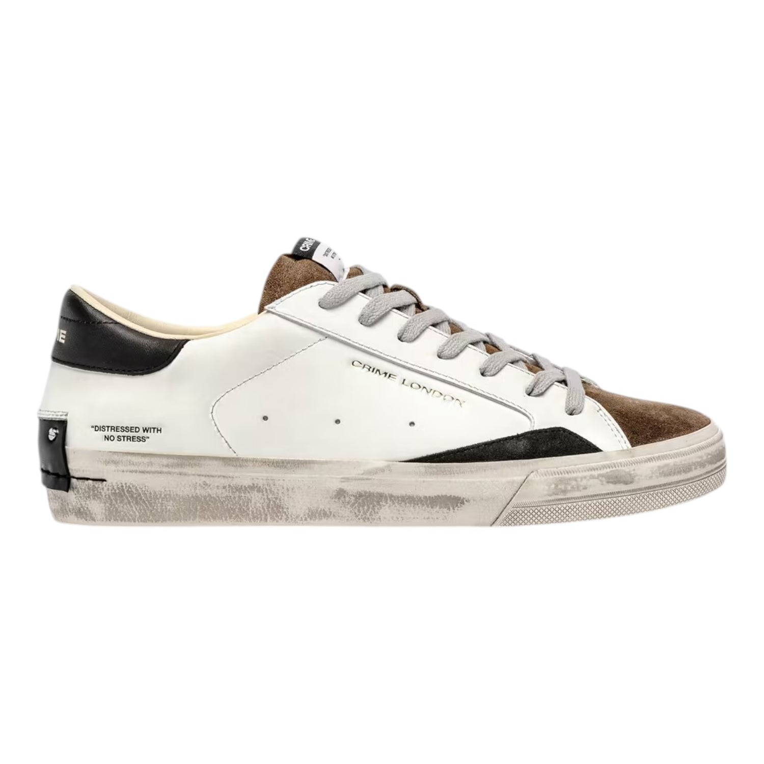 Crime London Sneakers Uomo in Pelle Bianco Tortora Distressed 2.0 Downtown