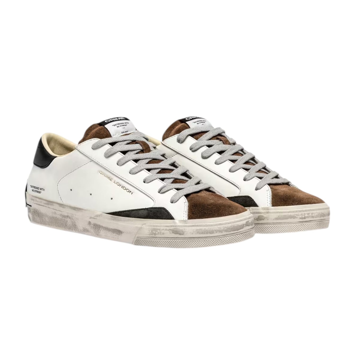 Crime London Sneakers Uomo in Pelle Bianco Tortora Distressed 2.0 Downtown