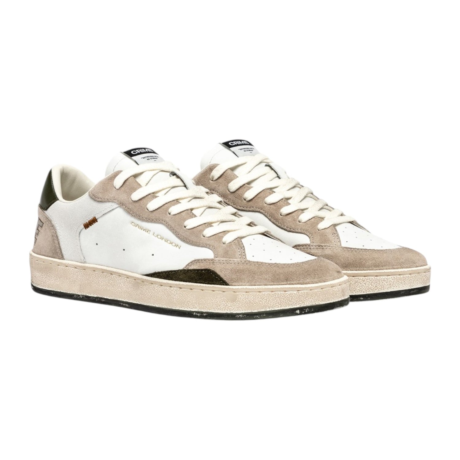 Crime London Sneakers Uomo in Pelle e Camoscio Bianca Verde Chelsea Dune Draft