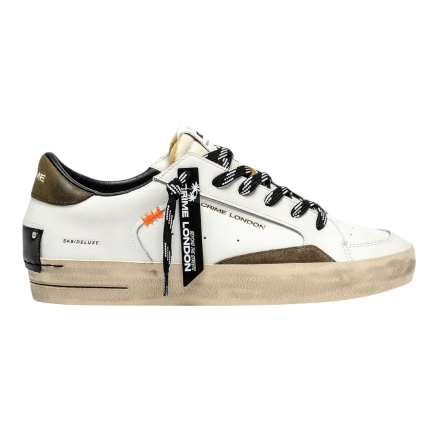 Crime London Sneakers Uomo in Pelle Bianca Sk8 Deluxe Olive Ember
