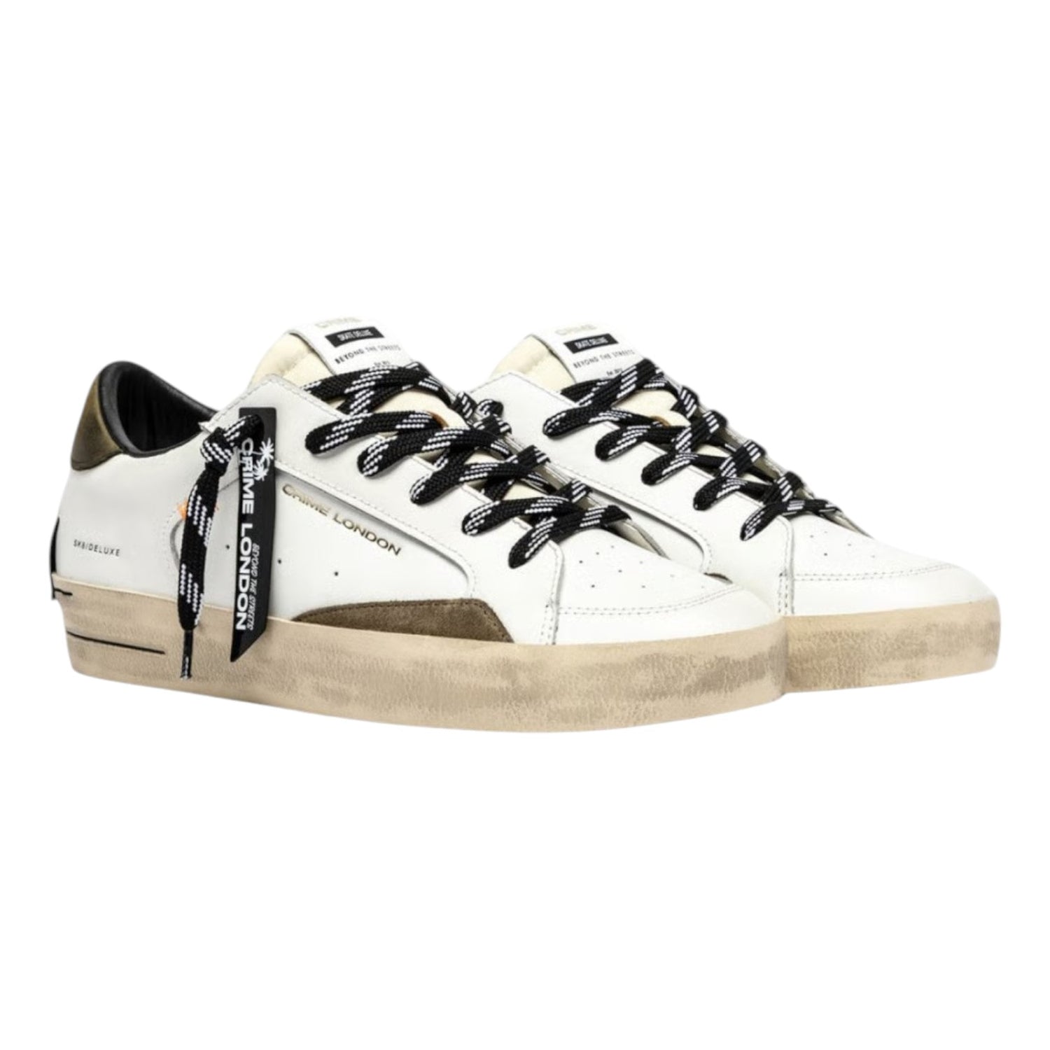 Crime London Sneakers Uomo in Pelle Bianca Sk8 Deluxe Olive Ember