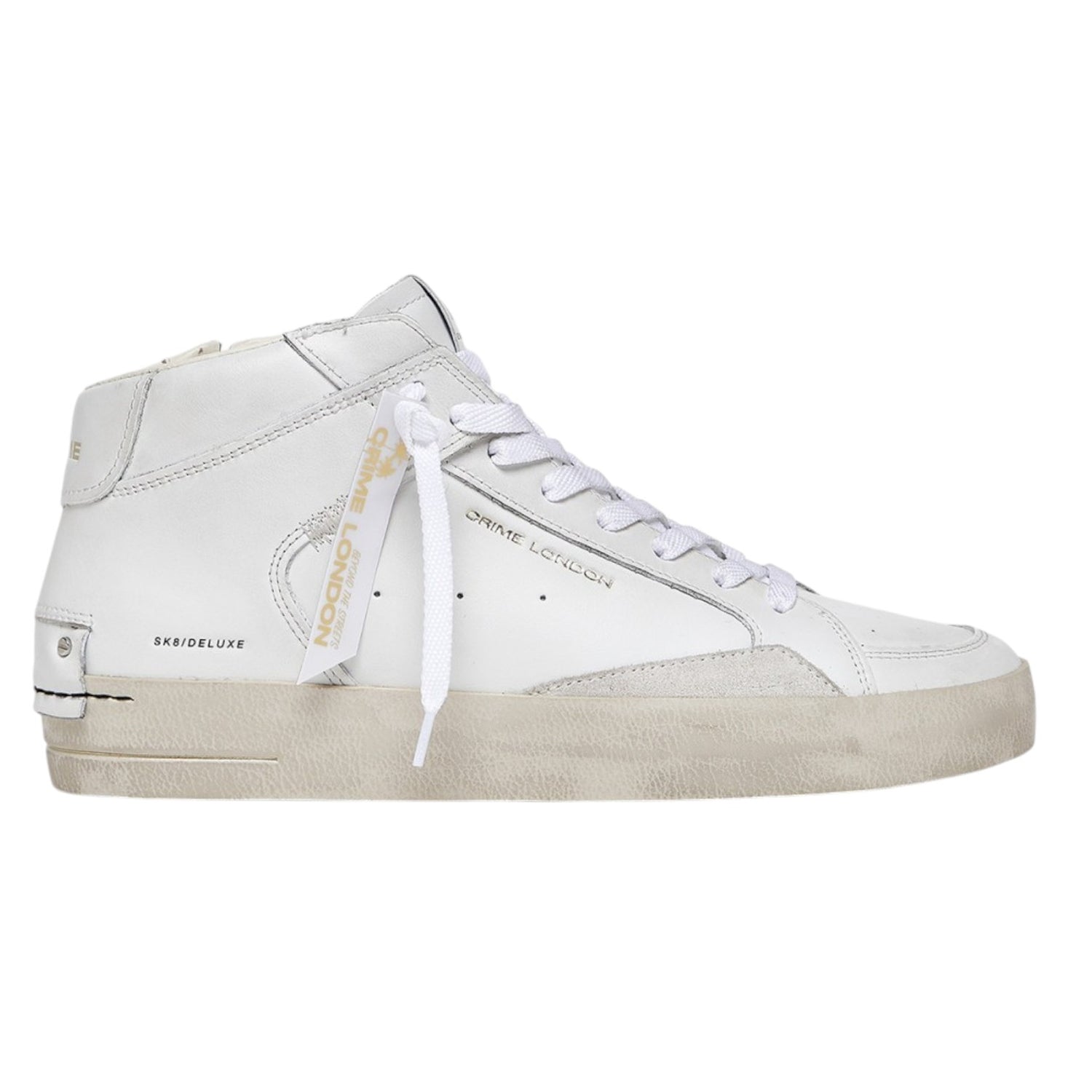 Crime London Sneakers Alta Uomo in Pelle Bianca Sk8 Deluxe Mid
