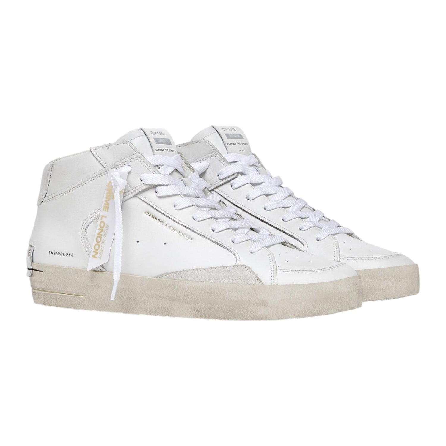 Crime London Sneakers Alta Uomo in Pelle Bianca Sk8 Deluxe Mid