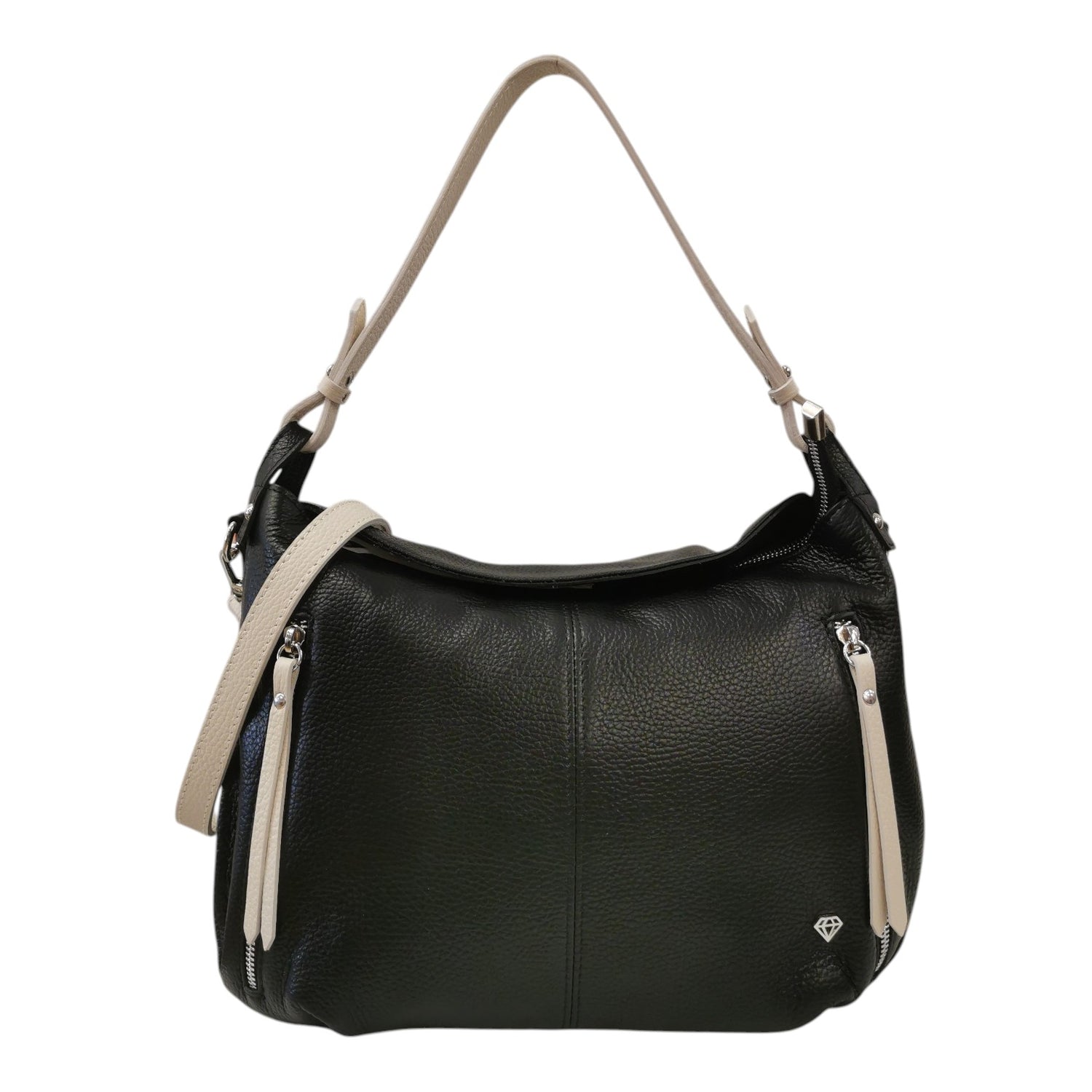 Caleidos Borsa a Spalla Donna in Pelle Nera Beige con Tracolla