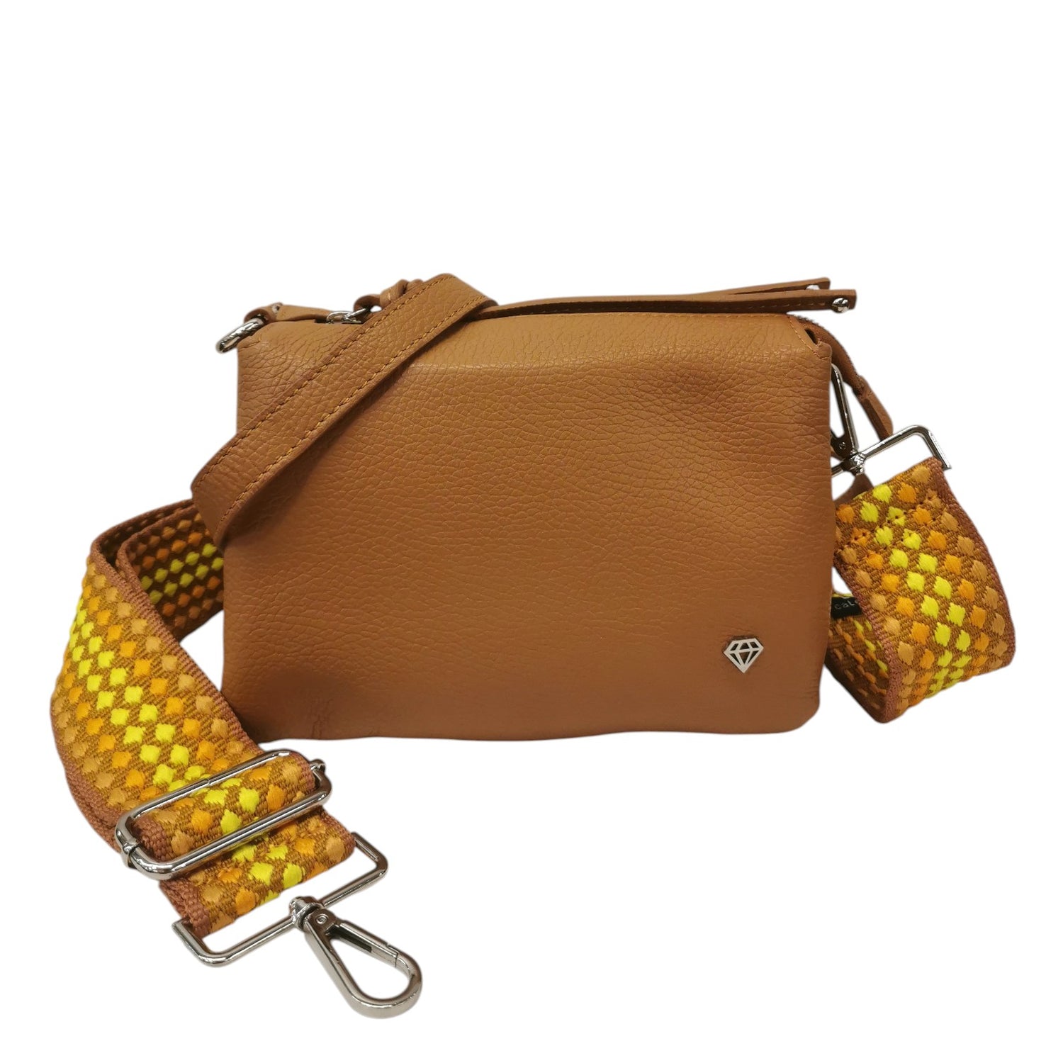 Caleidos Borsa a Tracolla Donna in Pelle Martellata Caramello