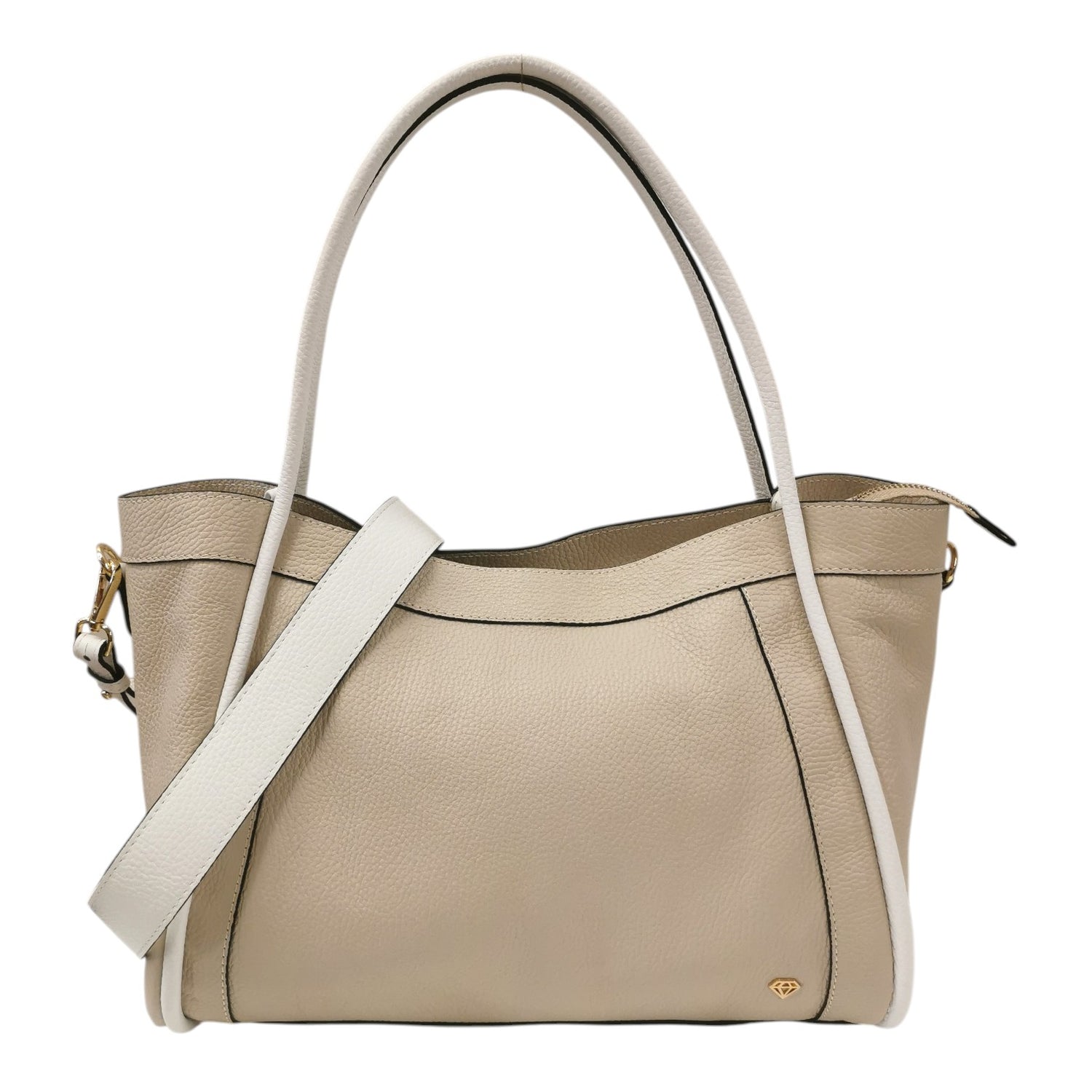 Caleidos Borsa a Mano Grande Donna in Pelle Beige Bianco con Tracolla
