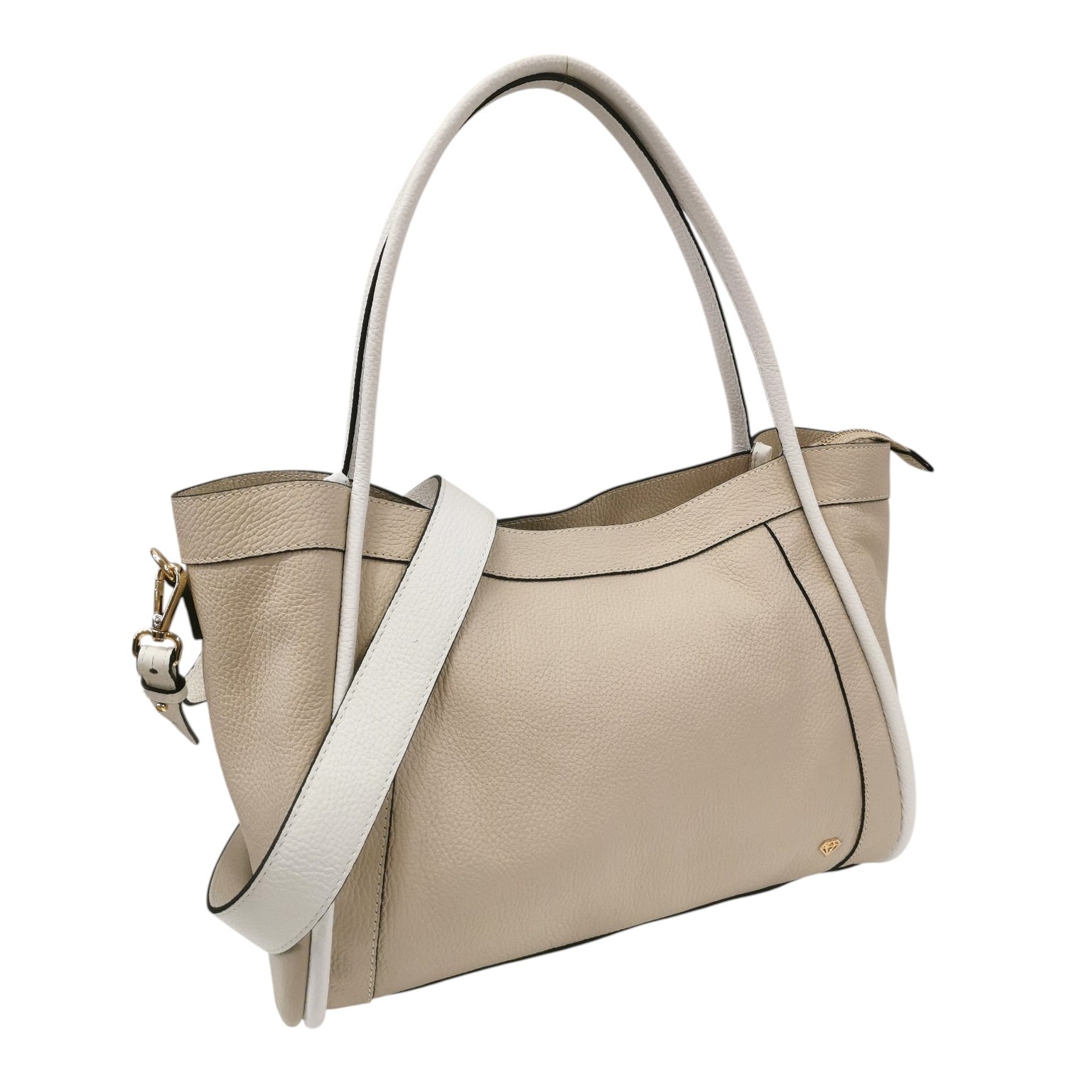 Caleidos Borsa a Mano Grande Donna in Pelle Beige Bianco con Tracolla