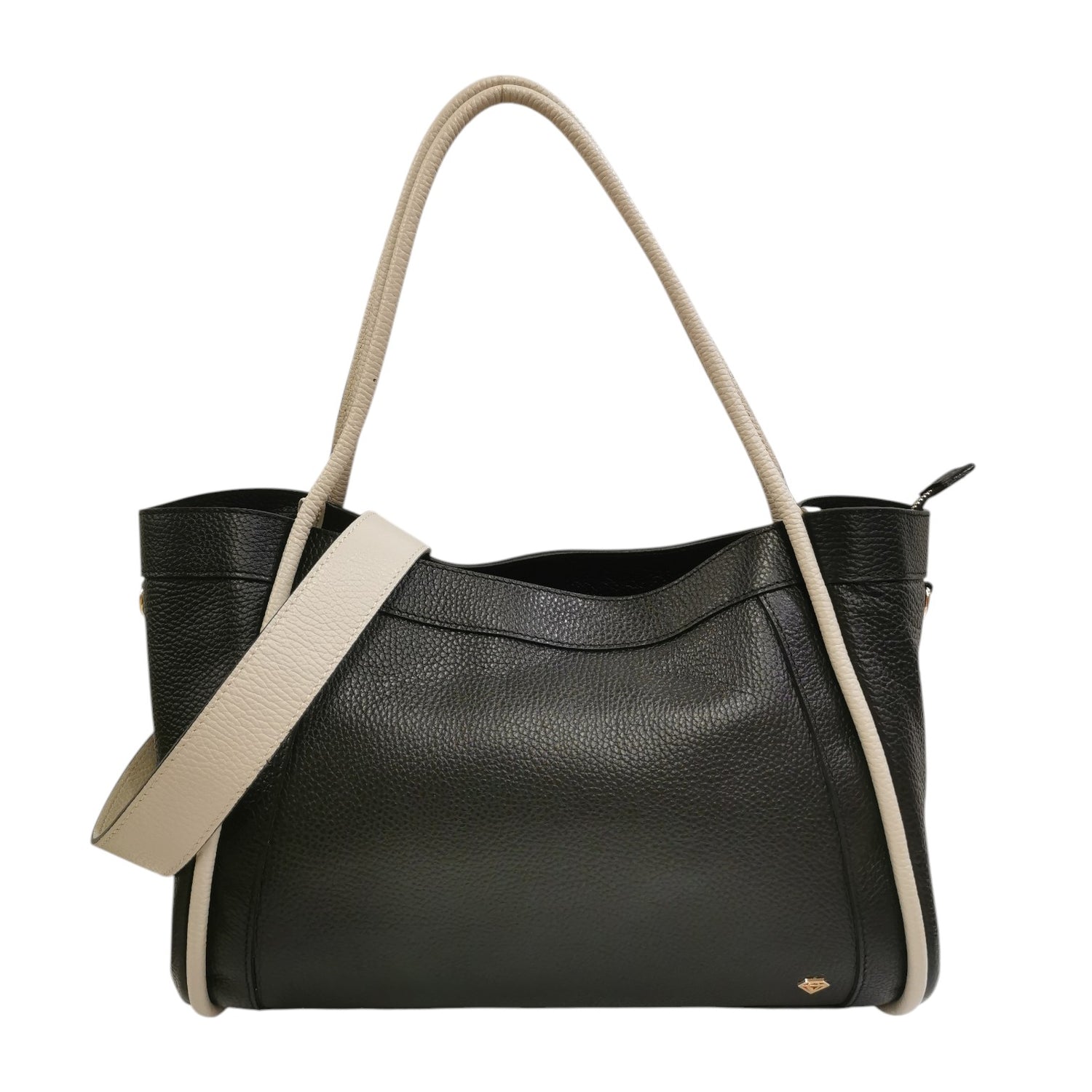 Caleidos Borsa a Mano Grande Donna in Pelle Nero Beige con Tracolla