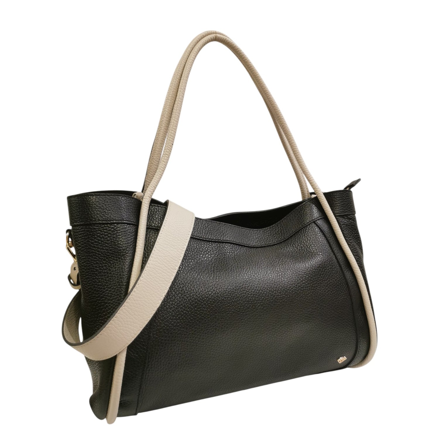 Caleidos Borsa a Mano Grande Donna in Pelle Nero Beige con Tracolla