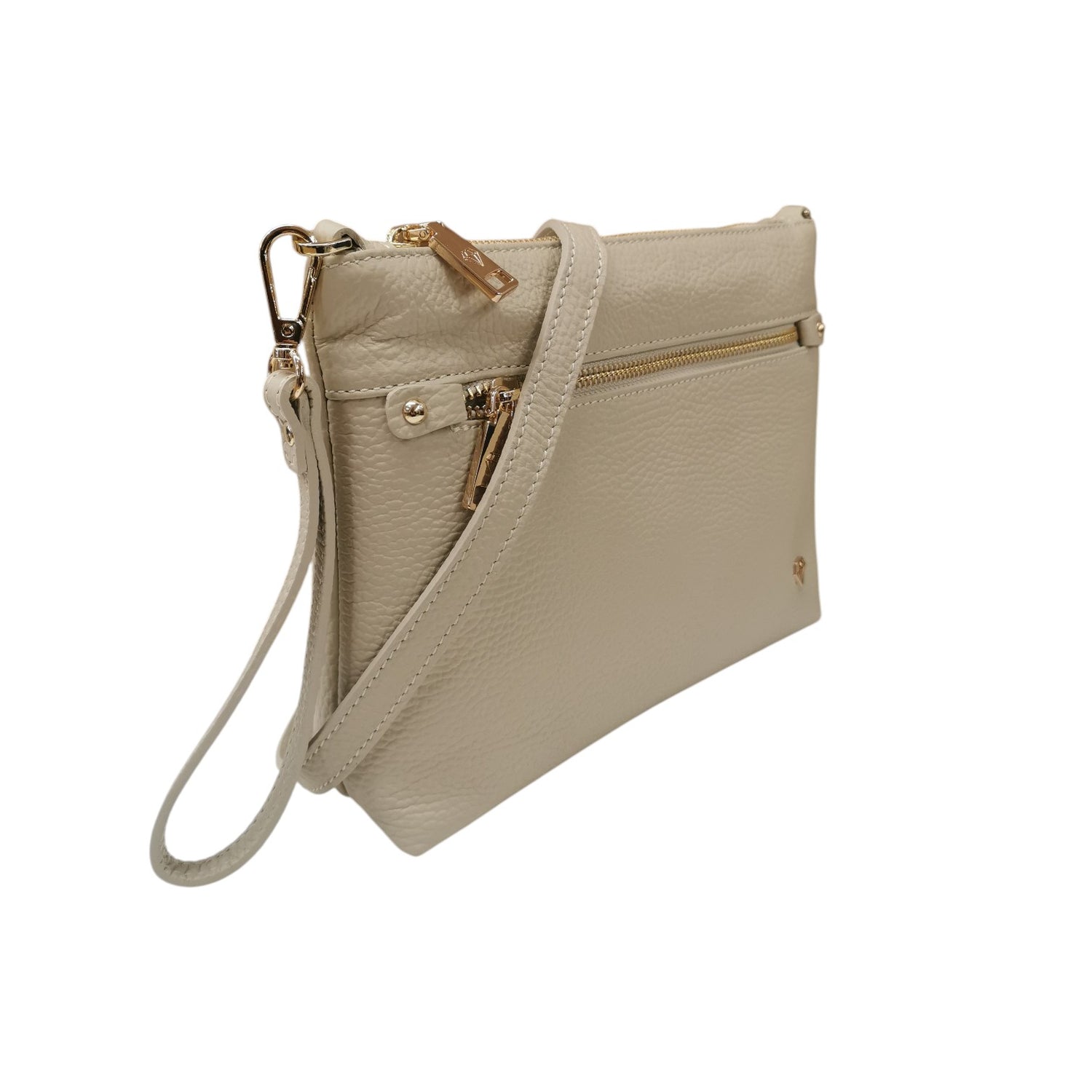 Caleidos Pochette Donna in Pelle Beige con Tasca Frontale