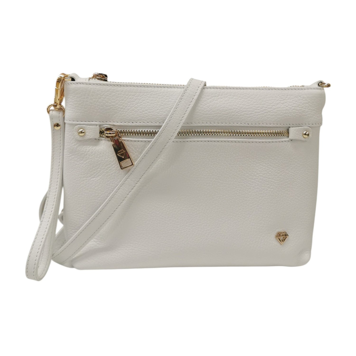 Caleidos Pochette Donna in Pelle Bianca con Tasca Frontale