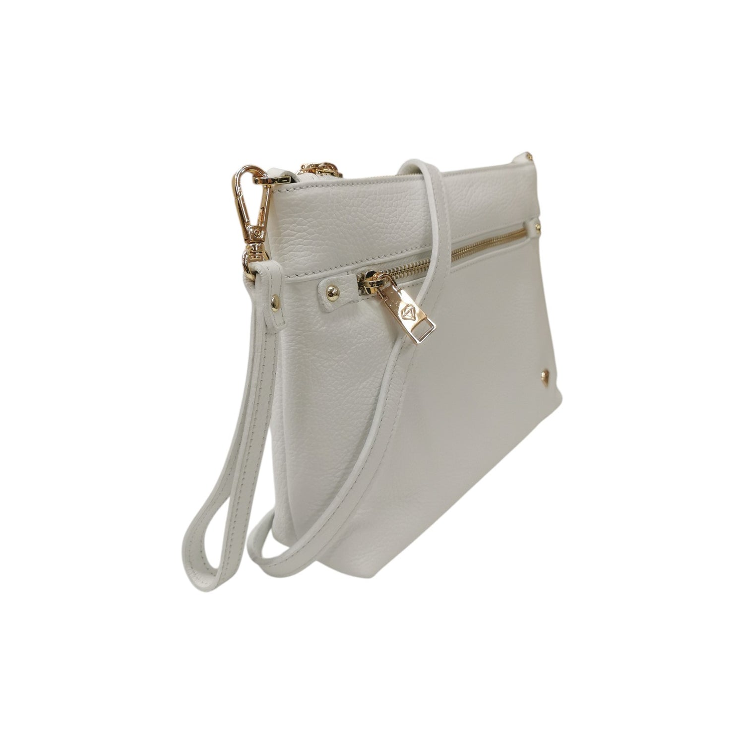 Caleidos Pochette Donna in Pelle Bianca con Tasca Frontale