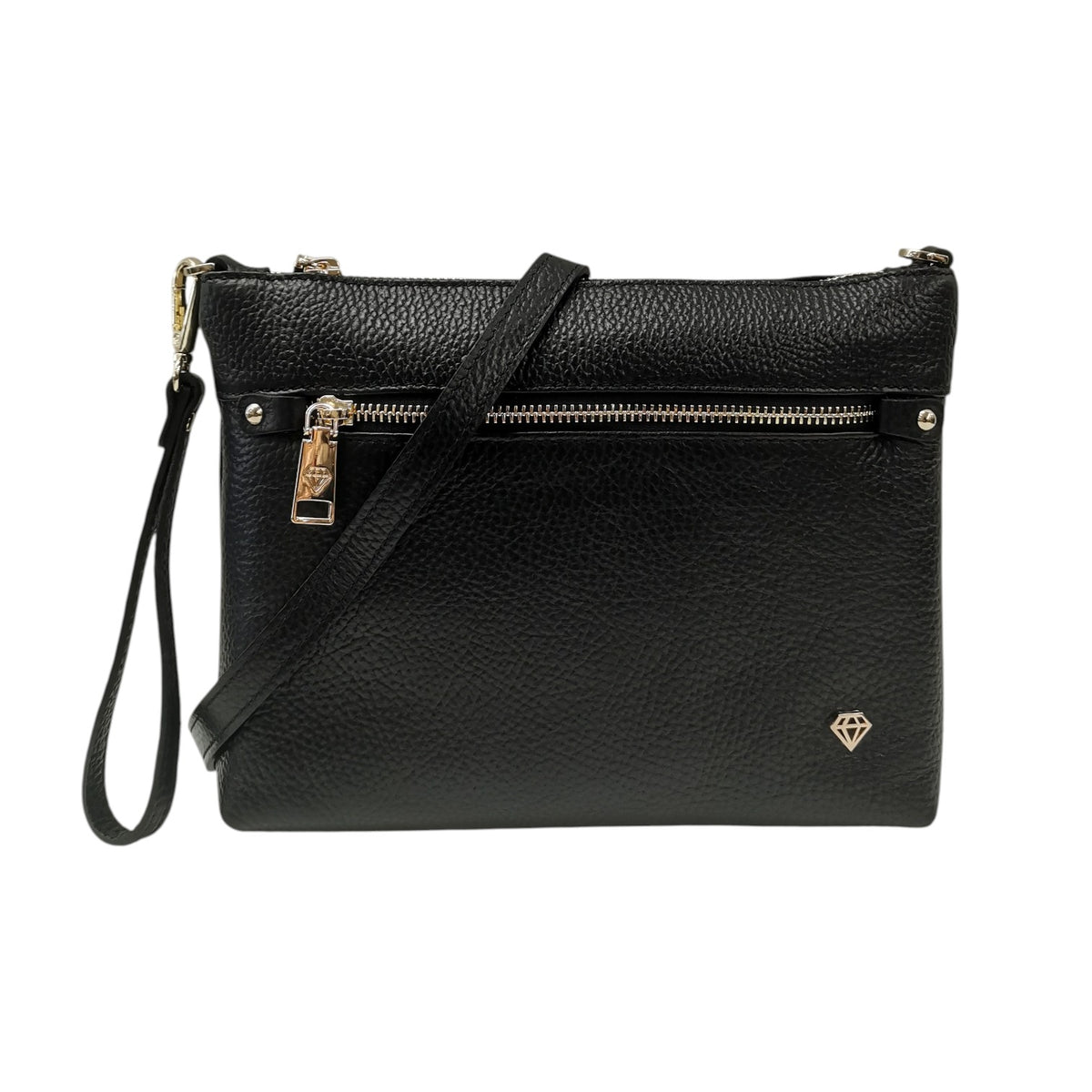 Caleidos Pochette Donna in Pelle Nera con Tasca Frontale