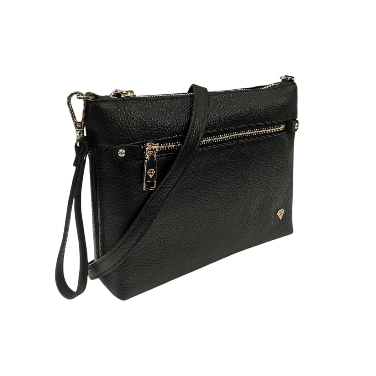Caleidos Pochette Donna in Pelle Nera con Tasca Frontale