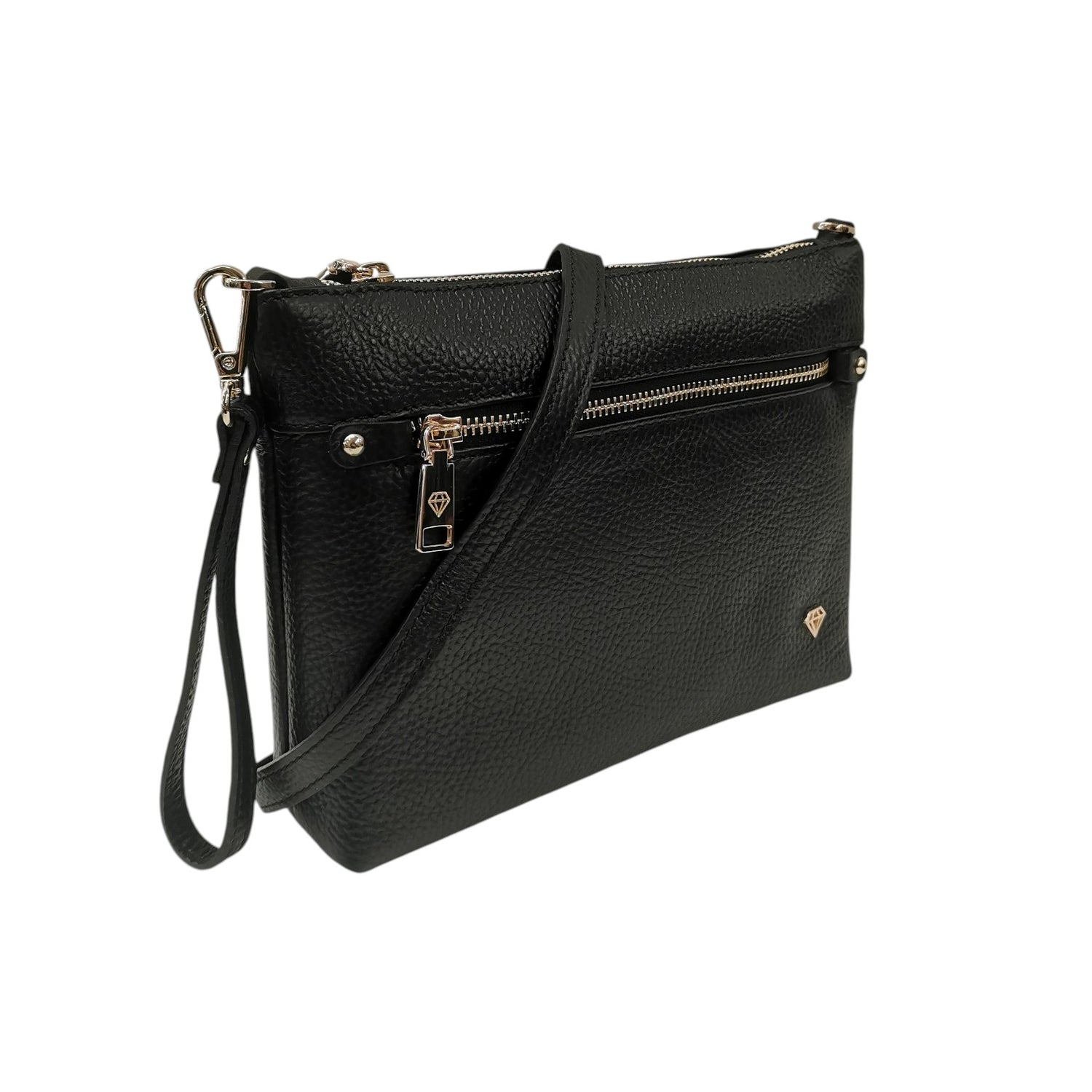 Caleidos Pochette Donna in Pelle Nera con Tasca Frontale