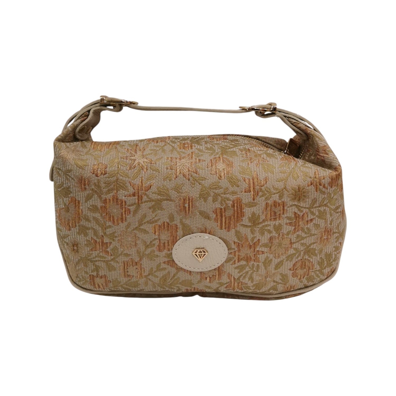 Caleidos Borsa a Mano Donna in Tessuto Beige con Stampa Floreale e Tracolla