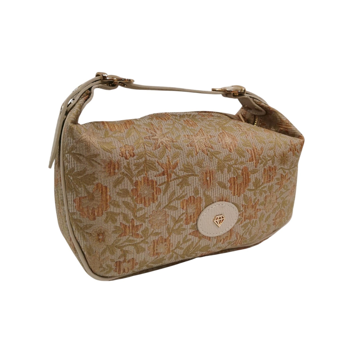 Caleidos Borsa a Mano Donna in Tessuto Beige con Stampa Floreale e Tracolla