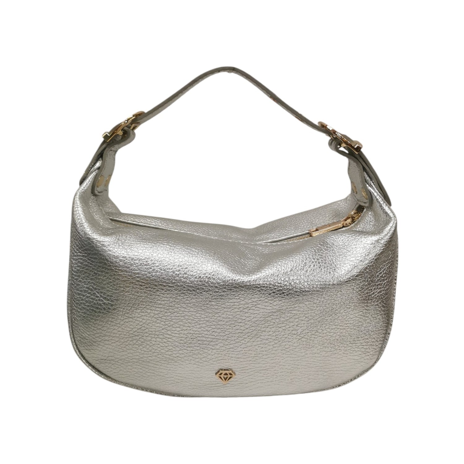 Caleidos Borsa a Spalla Piccola Mezzaluna Donna in Pelle Argento con Tracolla