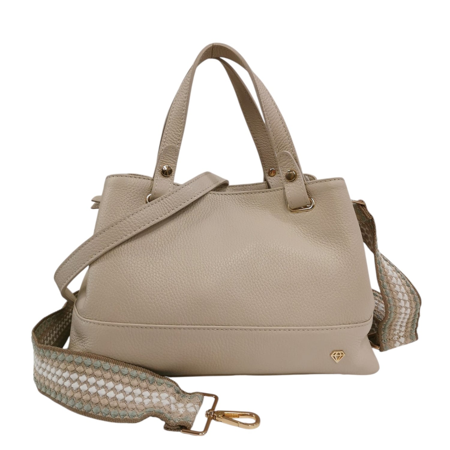 Caleidos Borsa a Mano Media Donna in Pelle Beige con Doppia Tracolla