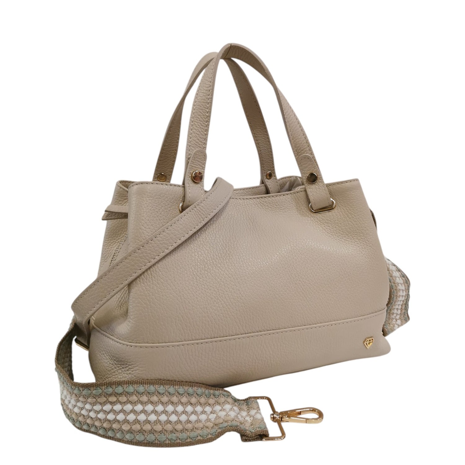 Caleidos Borsa a Mano Media Donna in Pelle Beige con Doppia Tracolla